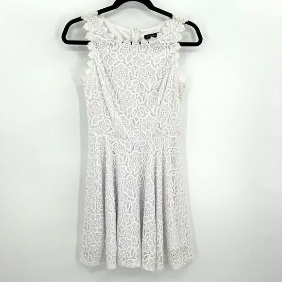 JODI KRISTOPHER White Floral Lace Sleeveless Fit & Flare Mini Dress Size 3 - Picture 2 of 8